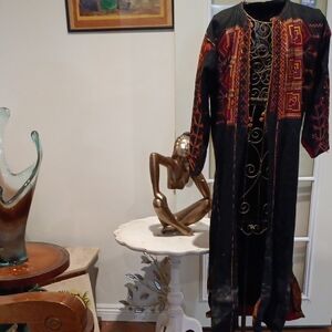Artistic Black Coat with Red Embroidery
